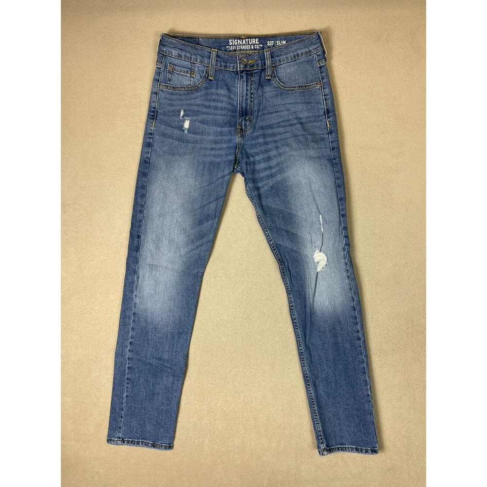 Levi's Jeans Adult 30x32 Blue Signature Straight Leg Distressed Denim Mens